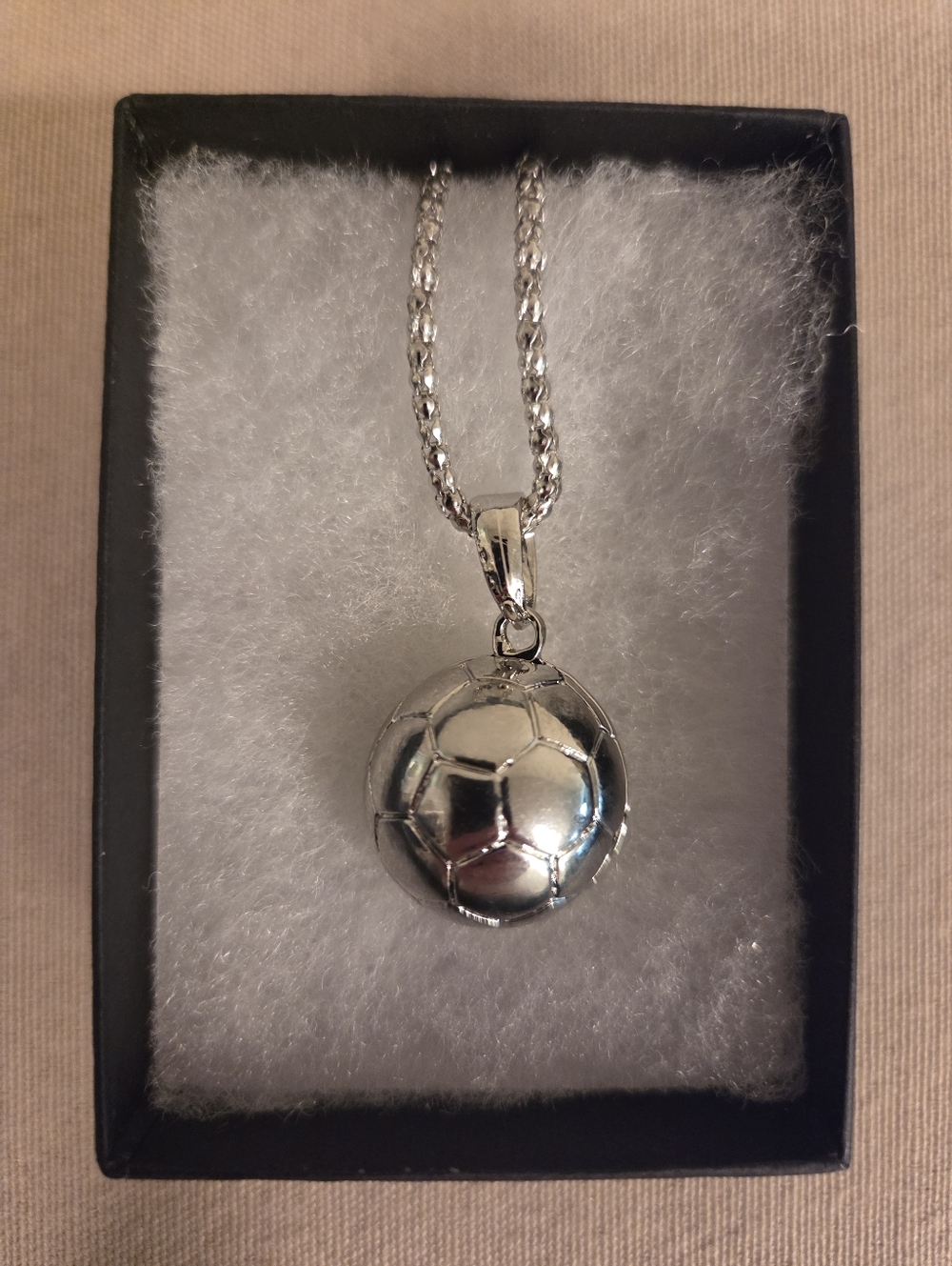 LARGE SILVER SOCCER BALL NECKLACE